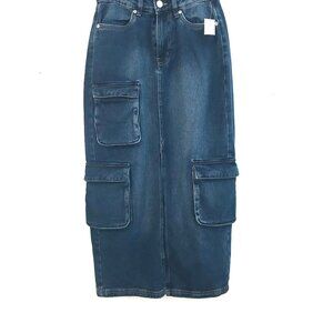 BNWT Aeropostale cargo maxi denim skirt women's XS slit pockets dark retro 90's